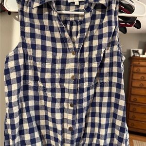Coral Bay Blue and White Gingham Button Tank Top